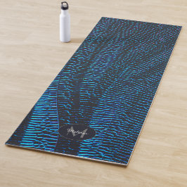 Tapete De Yoga Monograma abstrato azul brilhante vibrante metálic