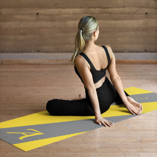 Tapete De Yoga Monograma amarelo moderno elegante de cinzas de te
