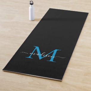 Tapete De Yoga Monograma Azul do Oceano Negro Feminina Elegante