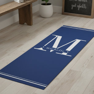 Tapete De Yoga Monograma azul e branco mínimo do Marinho