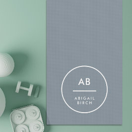 Tapete De Yoga Monograma Cinza Azul Mínima Dusky Moderna