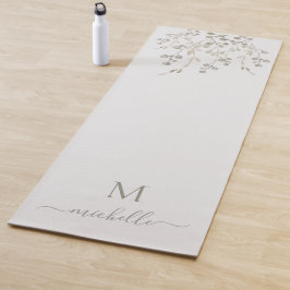 Tapete De Yoga Monograma Cinza Personalizado de Aquarela Botânica