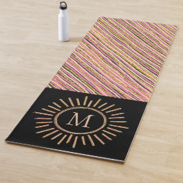 Tapete De Yoga Monograma Colorido Simples, Dourado, Rosa Preto