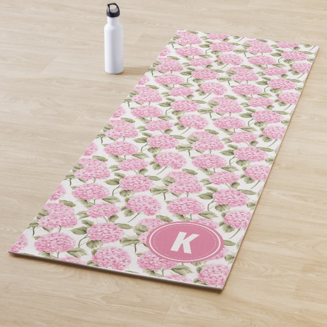 Tapete De Yoga Monograma com Padrão de Flores de Hidrangea Rosa E (In Situ)