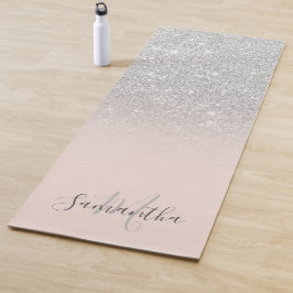 Tapete De Yoga Monograma cor-de-rosa brilhante prateado