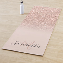 Tapete De Yoga Monograma cor-de-rosa brilhante rosa de ouro