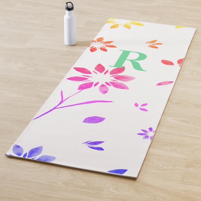 Tapete De Yoga Monograma Cor Floral Amarela Lilaca Amarela Amarel (In Situ)