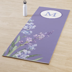 Tapete De Yoga Monograma de Flor de Lavanda Roxa Elegante