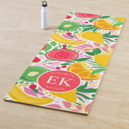 Tapete De Yoga Monograma de Frutas Tropicais Padrão de Verão em A