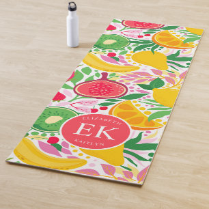 Tapete De Yoga Monograma de Frutas Tropicais Padrão de Verão em A