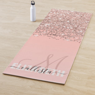Tapete De Yoga Monograma de Gradiente Rosa, Confetti, Dourado, Gi