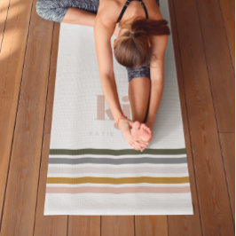 Tapete De Yoga Monograma de Listras Chic Retro