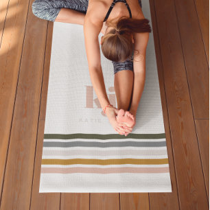 Tapete De Yoga Monograma de Listras Chic Retro