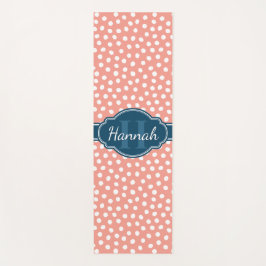 Tapete De Yoga Monograma de Marinho de Padrão Branco Cor-de-Rosa