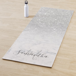 Tapete De Yoga Monograma de mármore mbre glitter prateado feminin