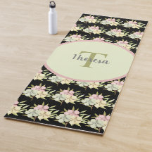 Monograma de Nome Floral Preto Pastel Aquarela