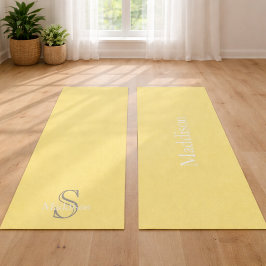 Tapete De Yoga Monograma de Nome Personalizado Yoga Preto Amarelo