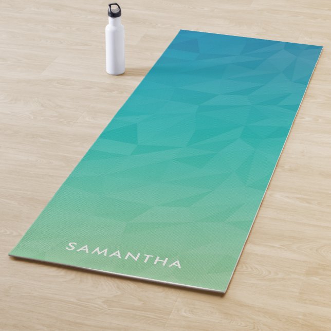 Tapete De Yoga Monograma de Padrão Geométrico com Gradiente Turqu (In Situ)