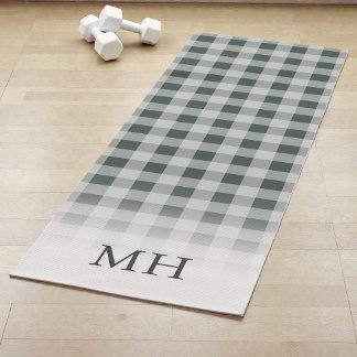 Tapete De Yoga Monograma de padrão xadrez minimal verde moderno
