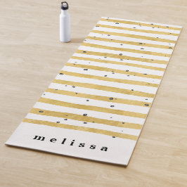 Tapete De Yoga Monograma de pontos Dourados e Pretos Modernos