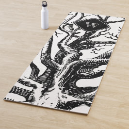 Tapete De Yoga Monograma de Ramificações de Árvore Abstrato branc