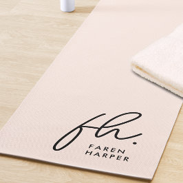 Tapete De Yoga Monograma de Script Simples, Cor-de-rosa Esmagado,