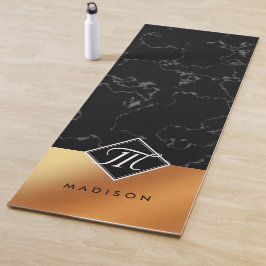 Tapete De Yoga Monograma do Elegante Black Marble & Copper Foil
