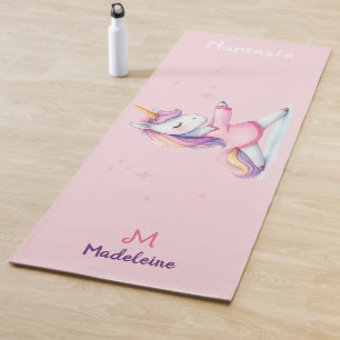 Tapete De Yoga Monograma do Nome da Cueca Pink Pose Unicorn Yoga