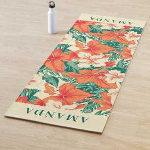 Tapete De Yoga Monograma do padrão das flores tropicais víbicas h