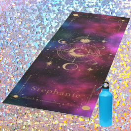 Tapete De Yoga Monograma do Universo Celestial Dourado Brilhante