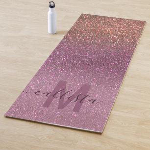 Tapete De Yoga Monograma Dourado de Mâmula Roxa Roxo-Brilhante