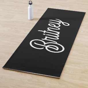 Tapete De Yoga Monograma e Nome Personalizados de Branco Preto Mo