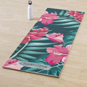 Tapete De Yoga Monograma exótico das flores do verão