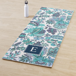 Tapete De Yoga Monograma Floral Blue Boho Vintage