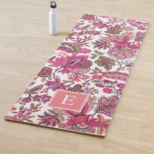 Tapete De Yoga Monograma Floral de Boho Rosa
