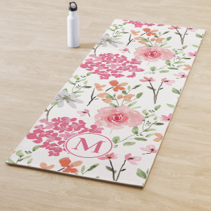Tapete De Yoga Monograma Floral de Cor Floral Moderna de Pastel