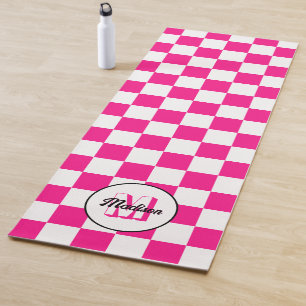 Tapete De Yoga Monograma geométrico retrógrado branco-rosa-quente