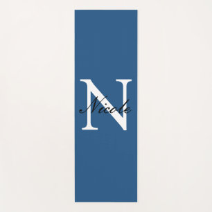 Tapete De Yoga Monograma Inicial Manuscrito Nome Próprio Azul