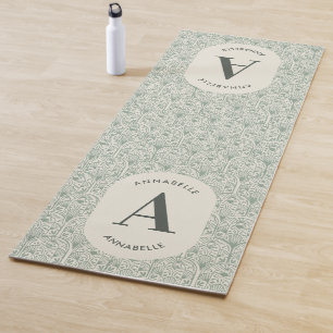 Tapete De Yoga Monograma Inicial Personalizado Arte Deco Verde Sa