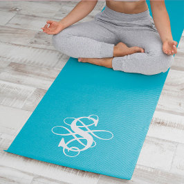 Tapete De Yoga Monograma inicial suave em turquesa e branco