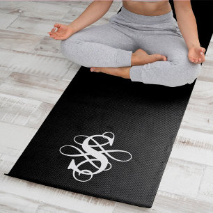 Tapete De Yoga Monograma inicial suave preto e branco