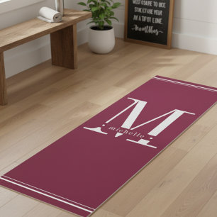 Tapete De Yoga Monograma mínimo de Borgonha Escura e Branco