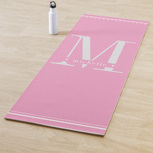 Tapete De Yoga Monograma Mínimo Rosa e Branco