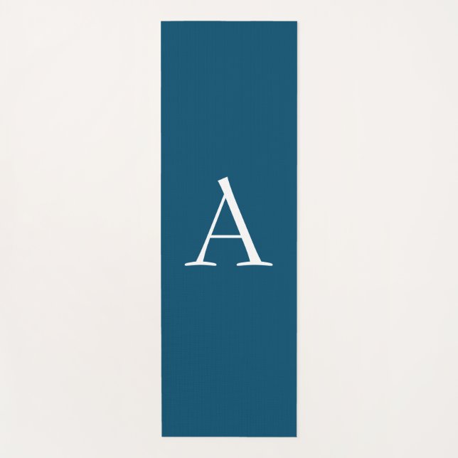 Tapete De Yoga Monograma Moderno Elegante Plana Azul Oceânico Ini (Frente)