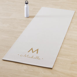 Tapete De Yoga Monograma Moderno em Grafite Dourado Script