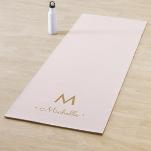 Tapete De Yoga Monograma moderno em rosa bege dourado com letra c