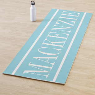 Tapete De Yoga Monograma Moderno Mínimo Aqua Branco