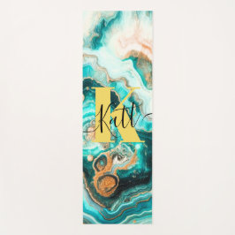 Tapete De Yoga Monograma Moderno Personalizado de Ouro Aqua Agate