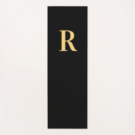 Tapete De Yoga Monograma Moderno Preto Inicial Dourado