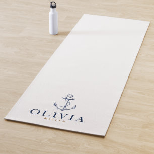 Tapete De Yoga Monograma náutico da âncora do esboço dos azu